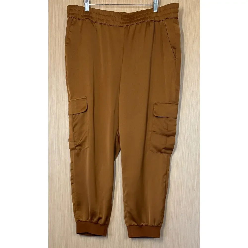 Banana Republic Satin Finish Cargo Jogger Pants Womens Size XL Bronze Casual - Picture 2 of 12